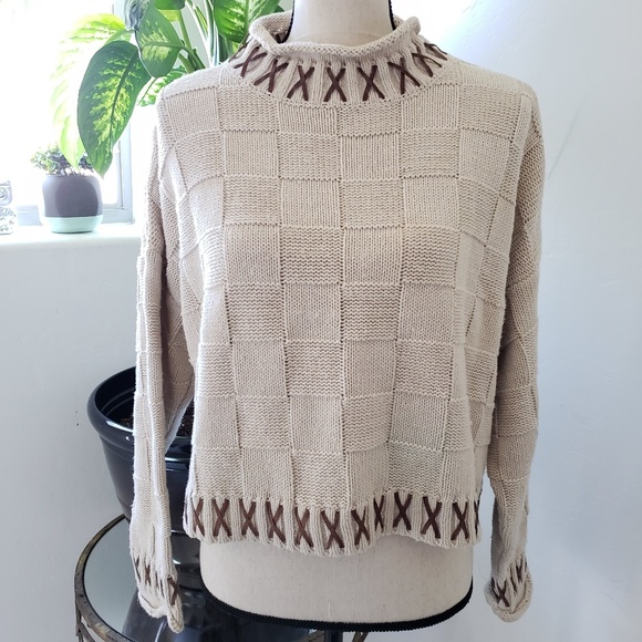 Sweaters - Mock Neck Oversized Sweater Leather Lacing
